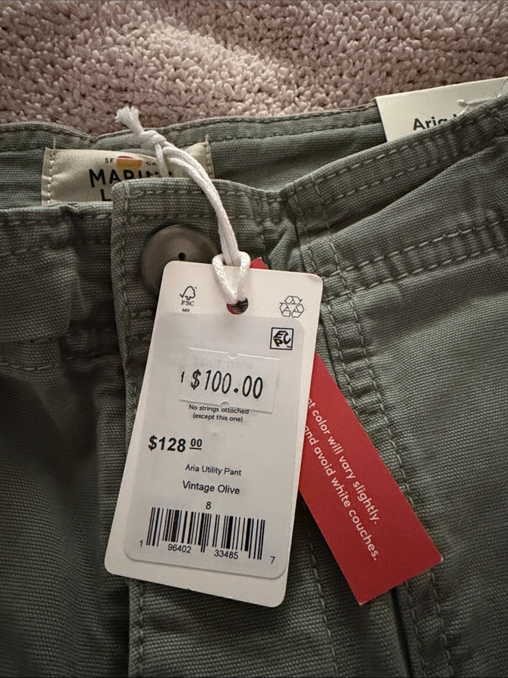 Marine Layer Vintage Olive Aria Utility Straight Leg Pants